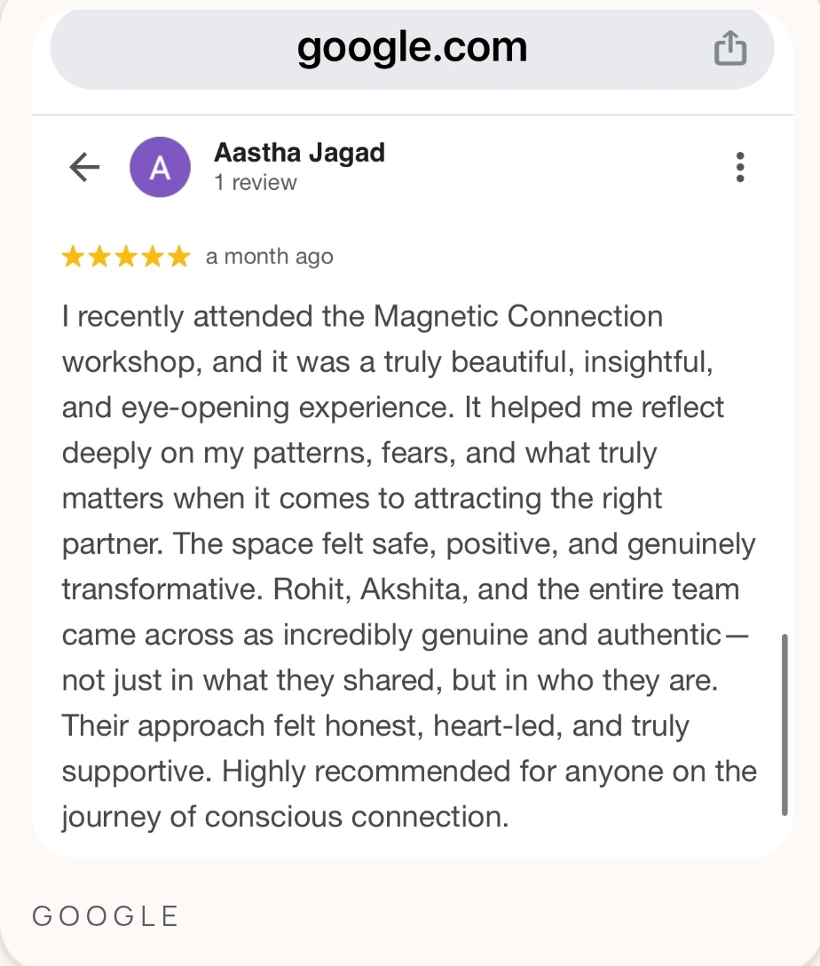 Google review from Aastha Jagad — Magnetic Connection workshop